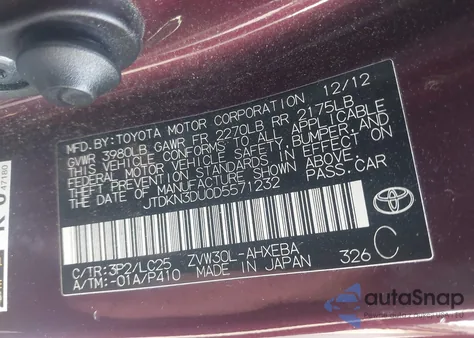 2013 Toyota Prius Three Se z USA, uszkodzony, nr VIN JTDKN3DU0D5571232